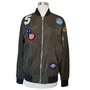 Zara Olive Bomber Jacket with Patches